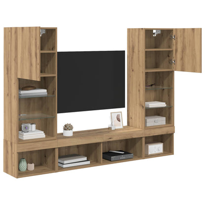 TV Wand Einheiten mit LED 5 stk. Artisan-Eiche Holzwerkstoff