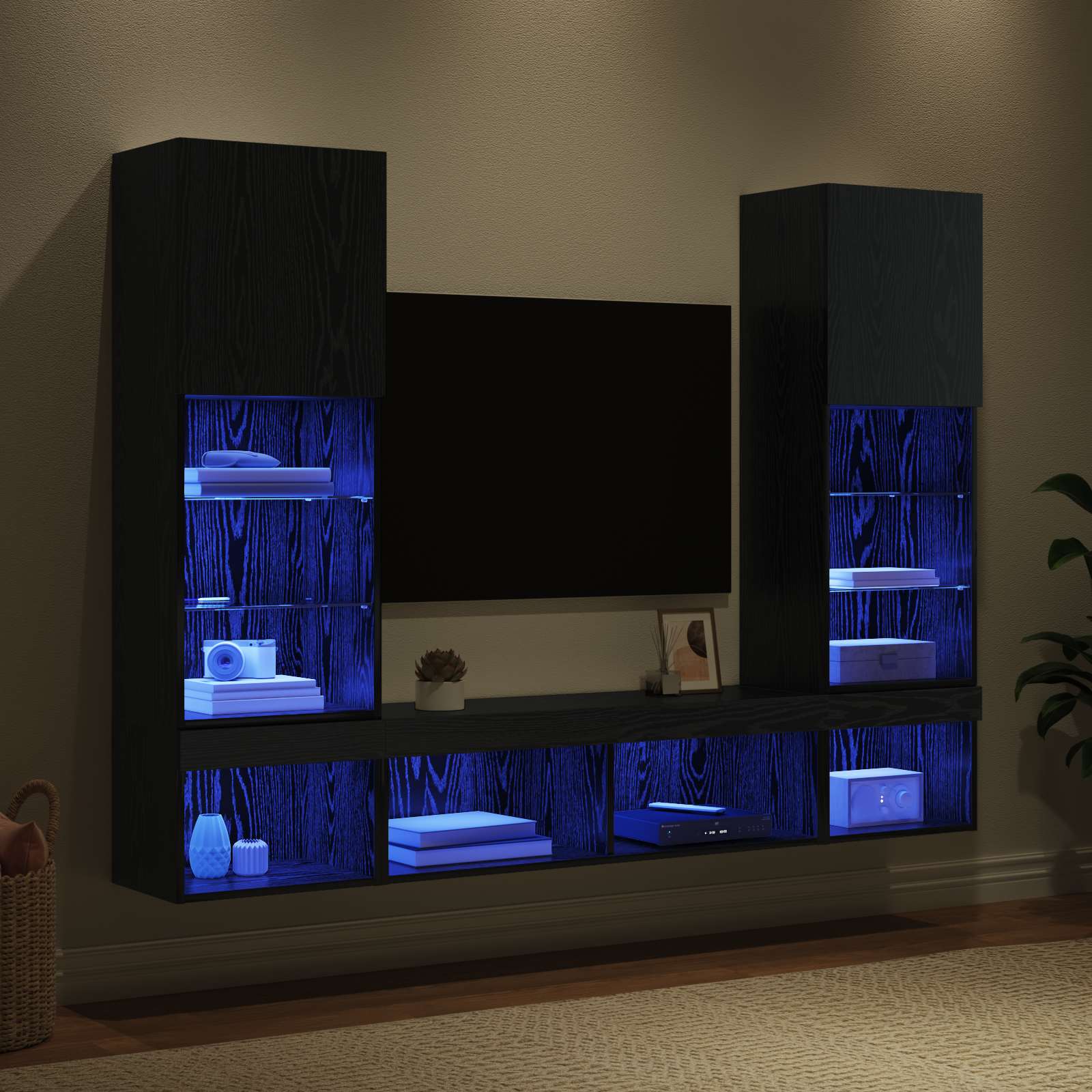 TV Wand Einheiten mit LED 5 pcs 40,5 x 30 x 102 cm