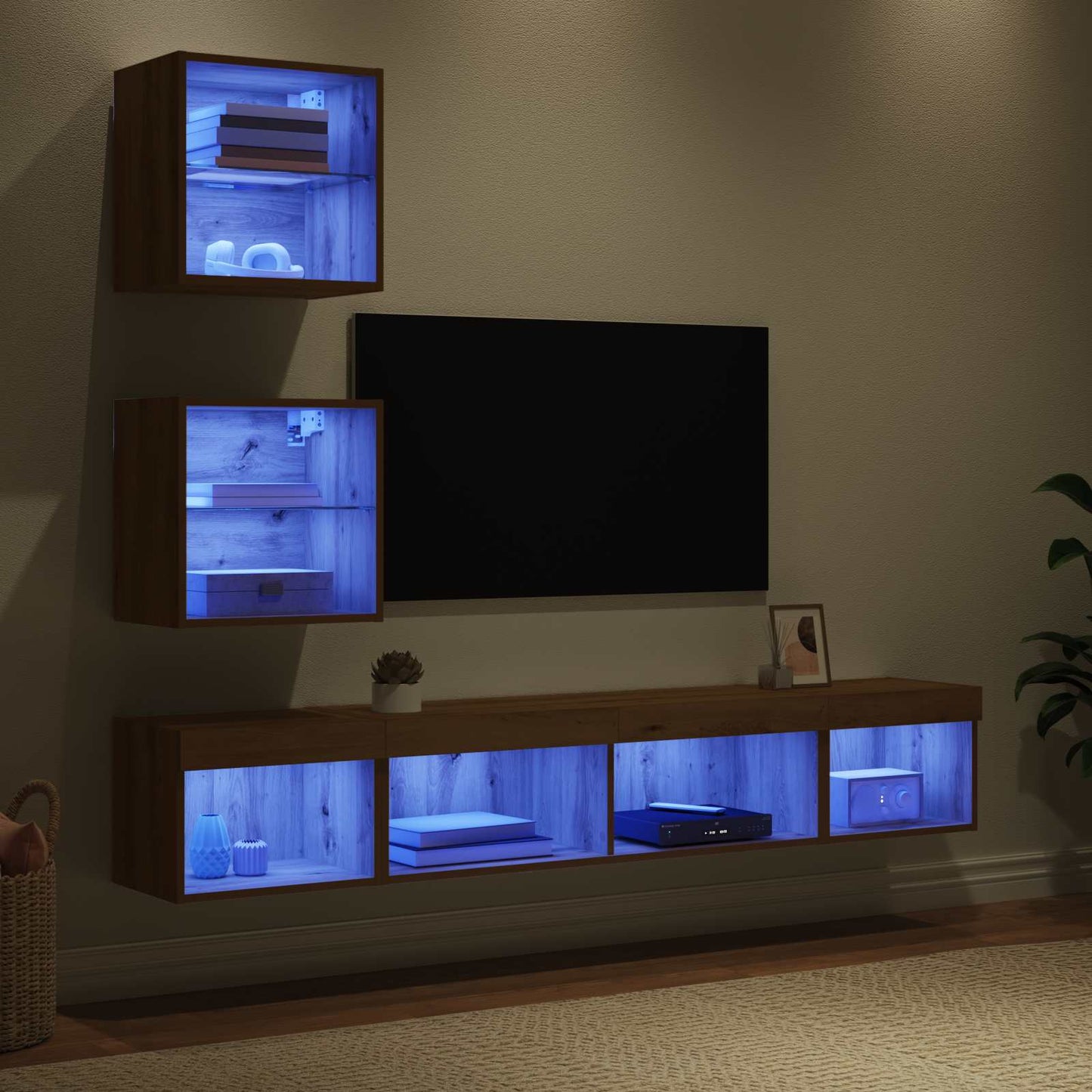 TV Wand Einheiten mit LED 5 pcs Artisan-Eiche Holzwerkstoff