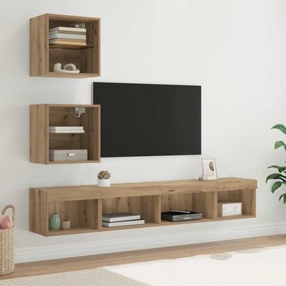 TV Wand Einheiten mit LED 5 stk. Artisan-Eiche Holzwerkstoff