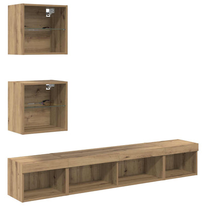 TV Wand Einheiten mit LED 5 stk. Artisan-Eiche Holzwerkstoff