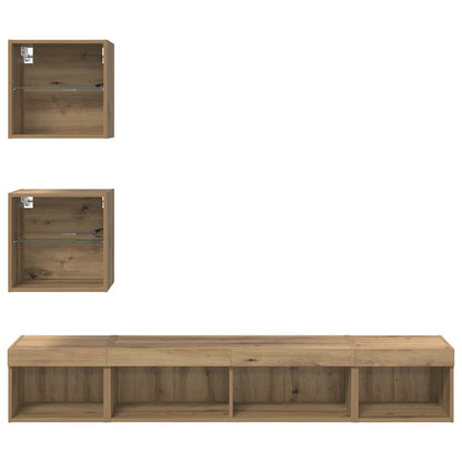 TV Wand Einheiten mit LED 5 stk. Artisan-Eiche Holzwerkstoff
