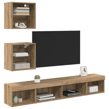 TV Wand Einheiten mit LED 5 stk. Artisan-Eiche Holzwerkstoff