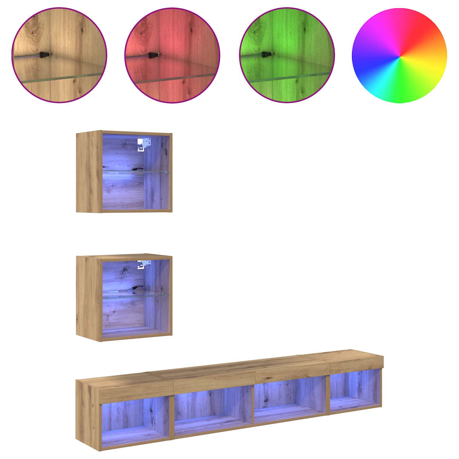 TV Wand Einheiten mit LED 5 pcs Artisan-Eiche Holzwerkstoff