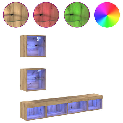 TV Wand Einheiten mit LED 5 stk. Artisan-Eiche Holzwerkstoff