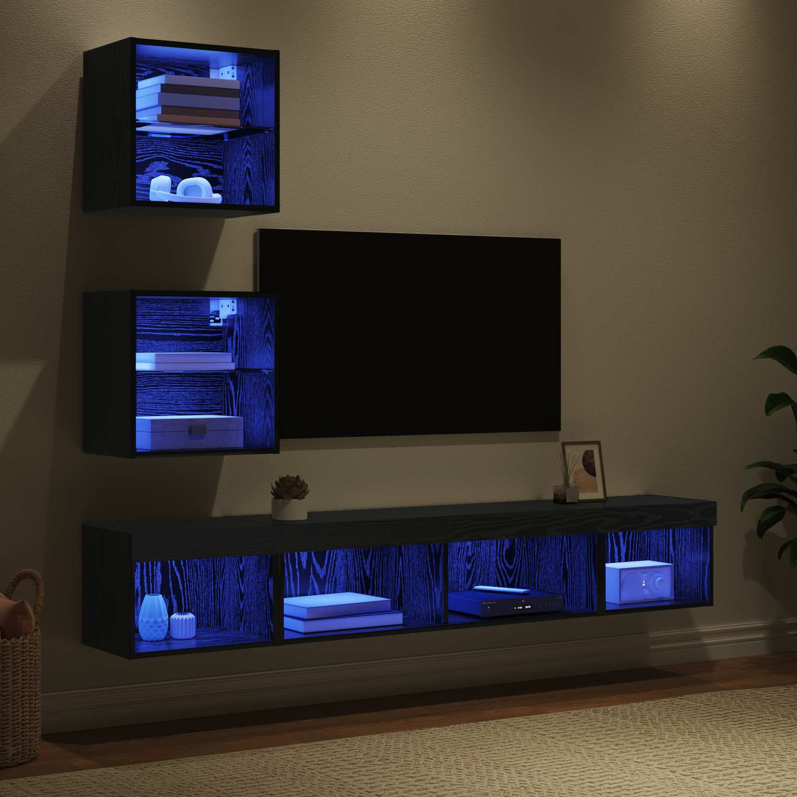 TV Wand Einheiten mit LED 5 stk. Schwarz Eichen-Optik