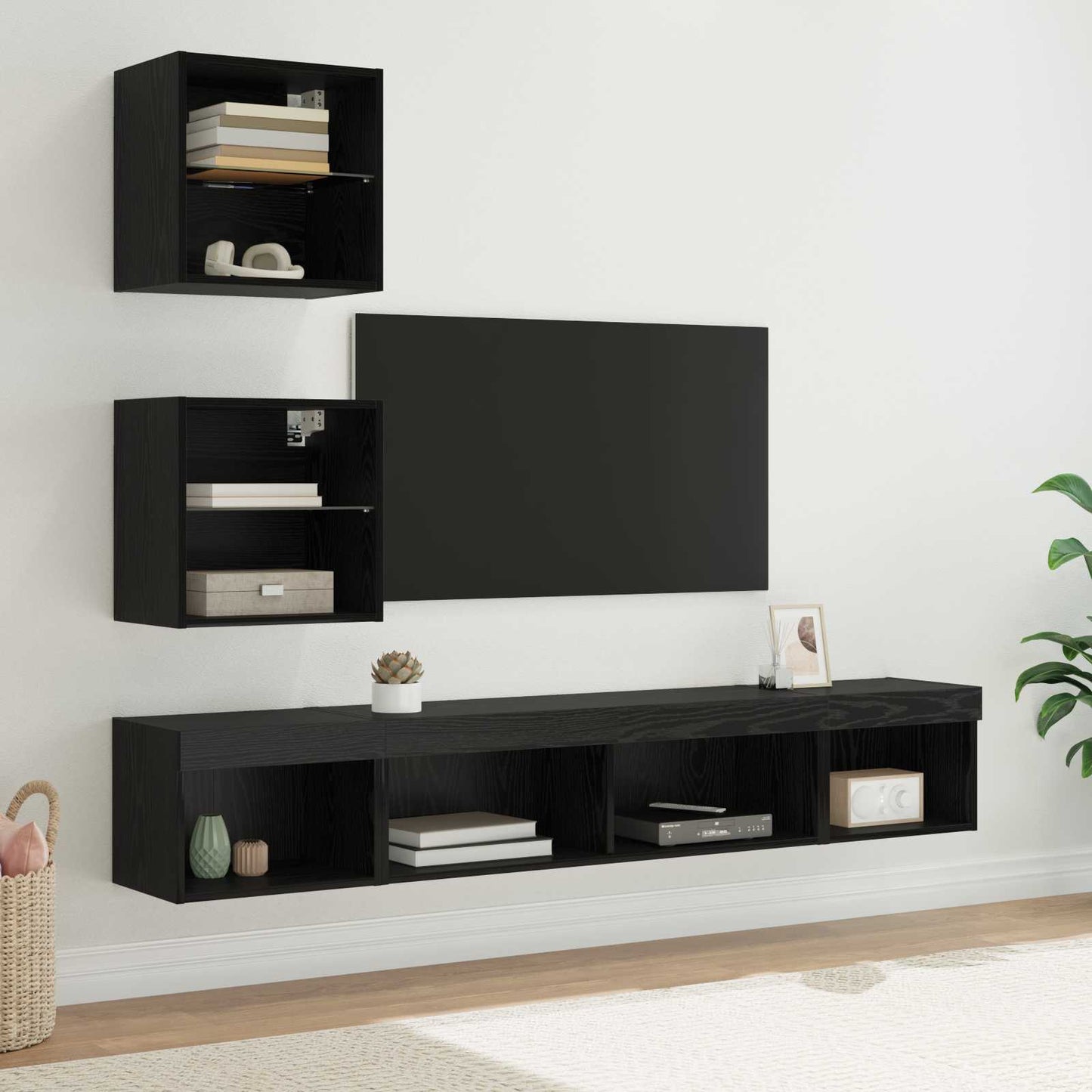 TV Wand Einheiten mit LED 5 stk. Schwarz Eichen-Optik