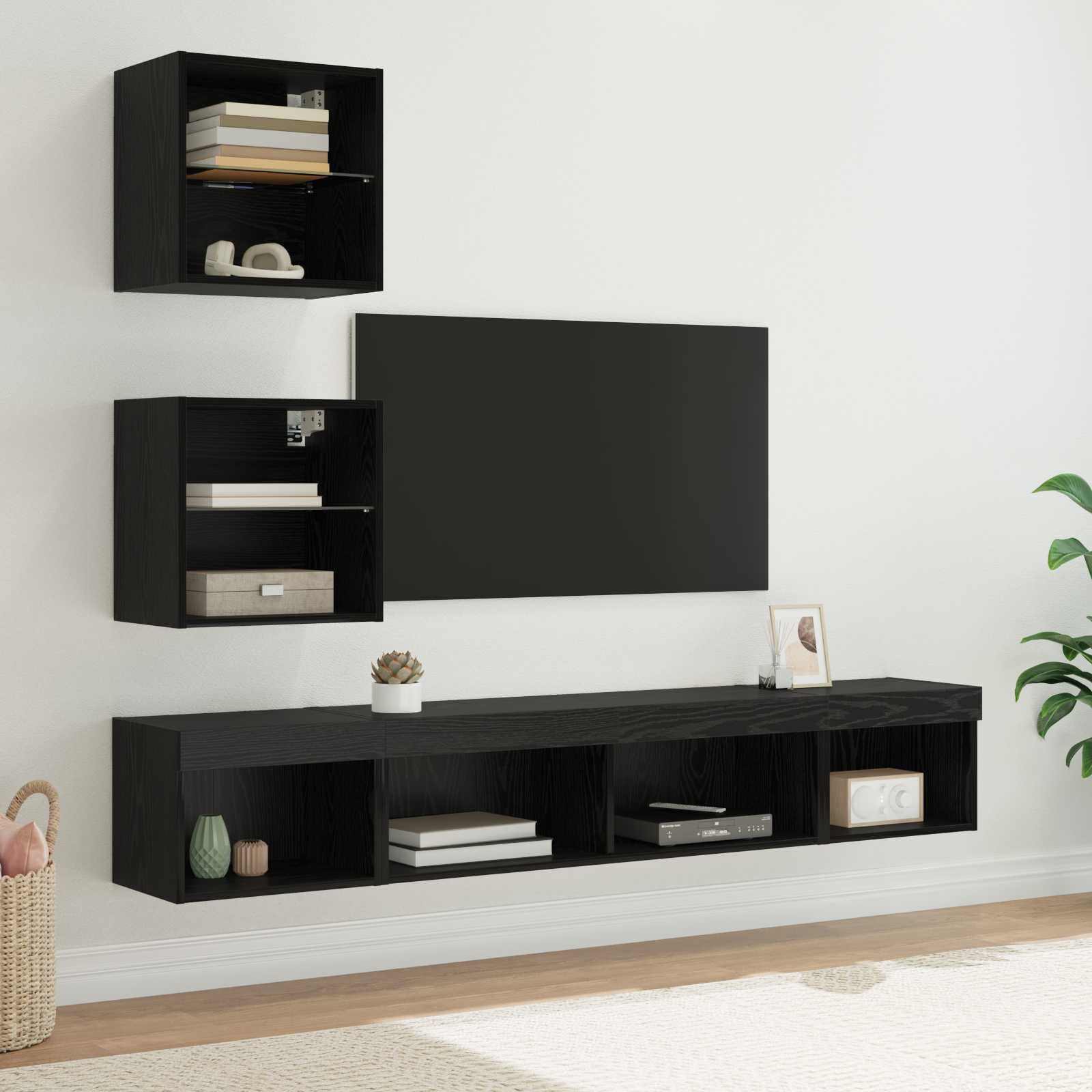 TV Wand Einheiten mit LED 5 stk. Schwarz Eichen-Optik