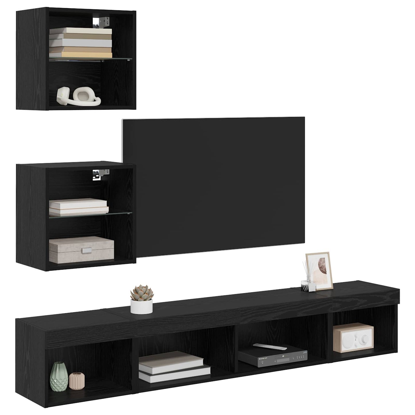 TV Wand Einheiten mit LED 5 stk. Schwarz Eichen-Optik