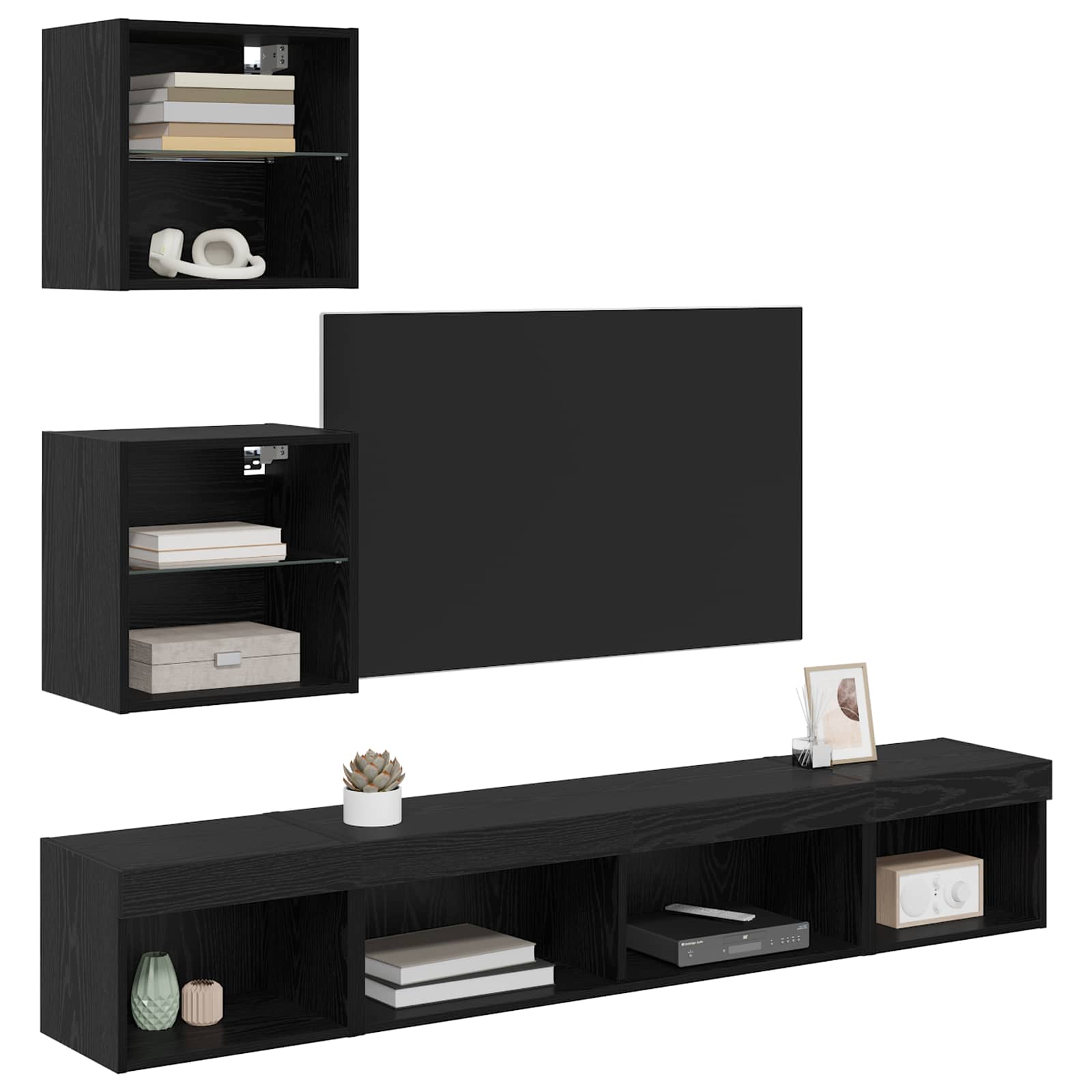 TV Wand Einheiten mit LED 5 stk. Schwarz Eichen-Optik