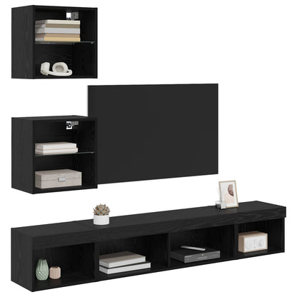 TV Wand Einheiten mit LED 5 stk. Schwarz Eichen-Optik