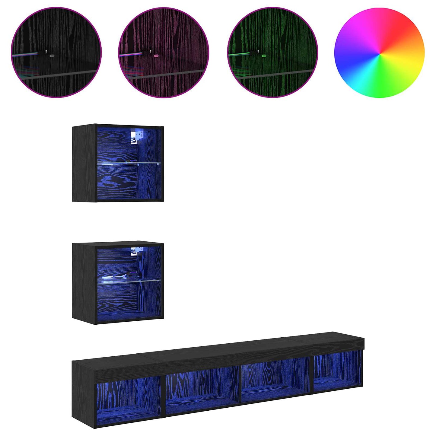 TV Wand Einheiten mit LED 5 stk. Schwarz Eichen-Optik