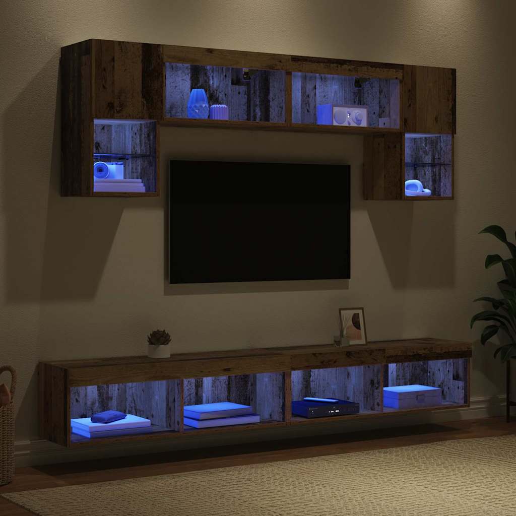 TV Wand Einheiten mit LED 6 stk. Altholz Holzwerkstoff