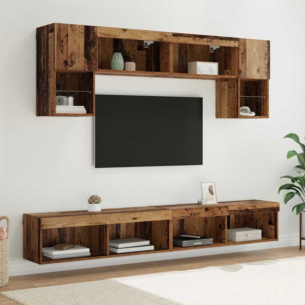TV Wand Einheiten mit LED 6 stk. Altholz Holzwerkstoff