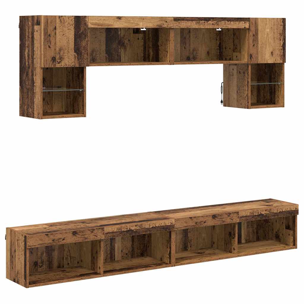 TV Wand Einheiten mit LED 6 stk. Altholz Holzwerkstoff