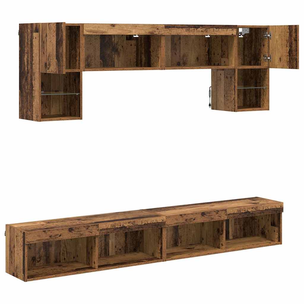 TV Wand Einheiten mit LED 6 stk. Altholz Holzwerkstoff