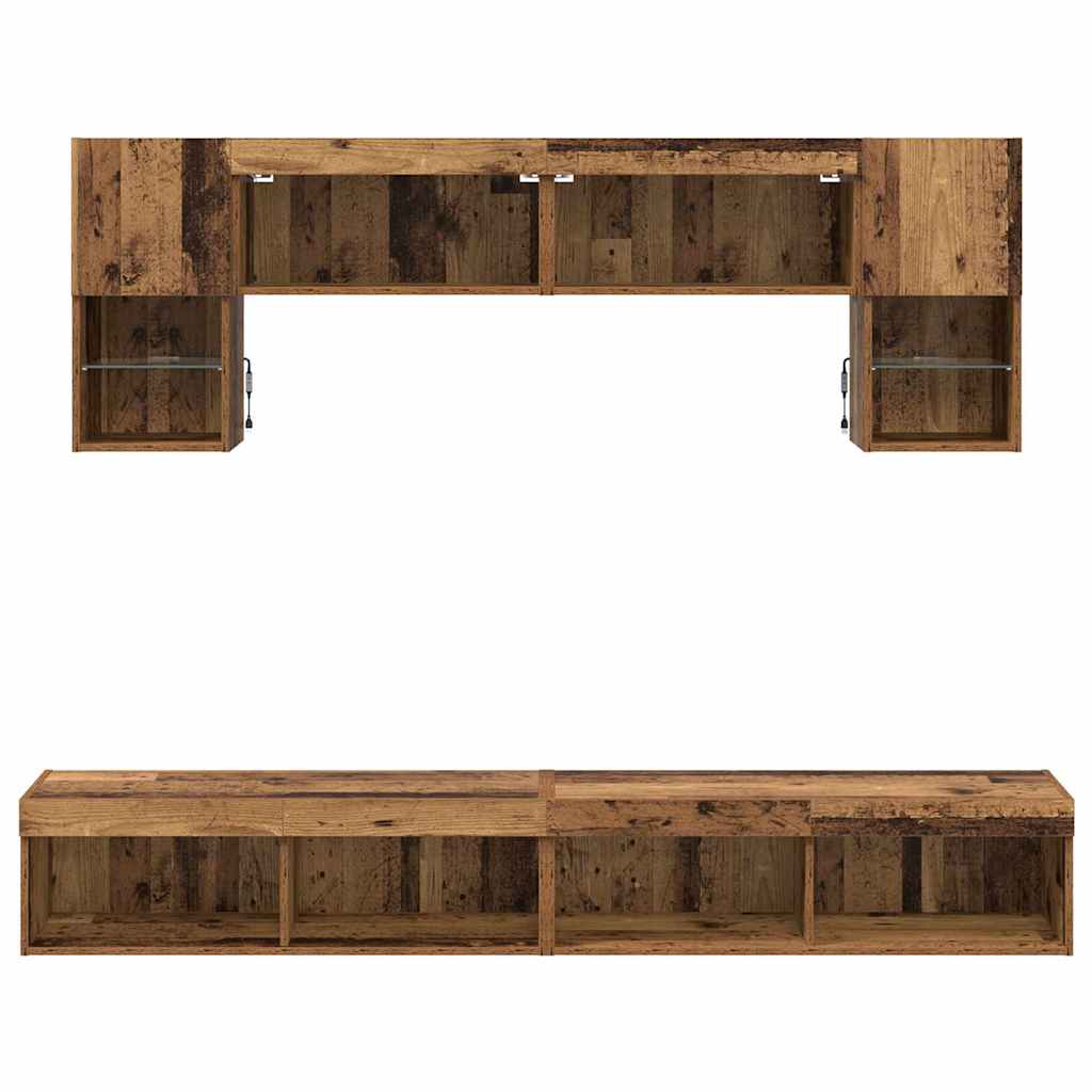 TV Wand Einheiten mit LED 6 stk. Altholz Holzwerkstoff
