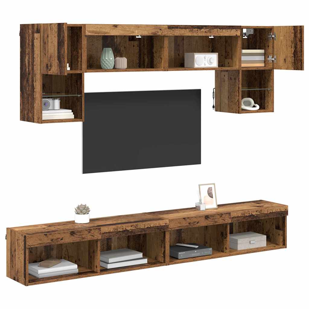 TV Wand Einheiten mit LED 6 stk. Altholz Holzwerkstoff