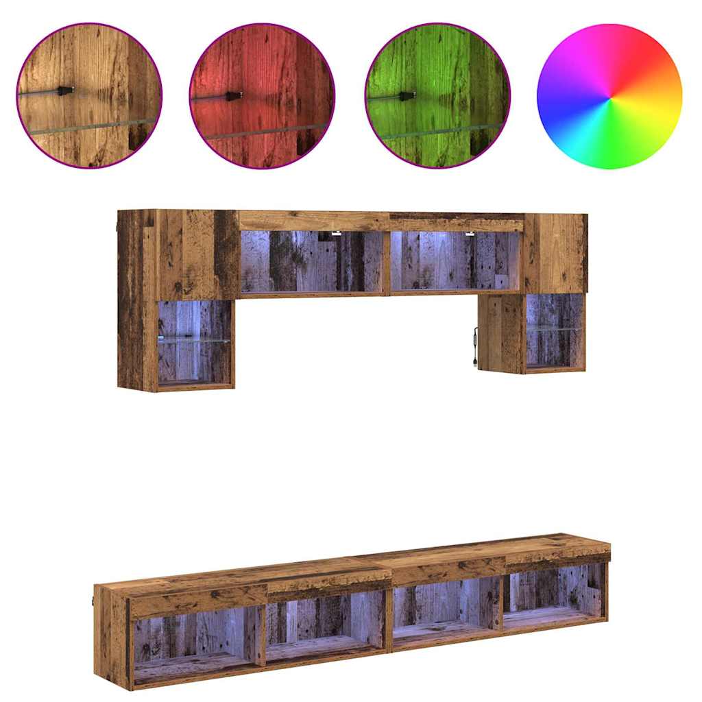 TV Wand Einheiten mit LED 6 stk. Altholz Holzwerkstoff