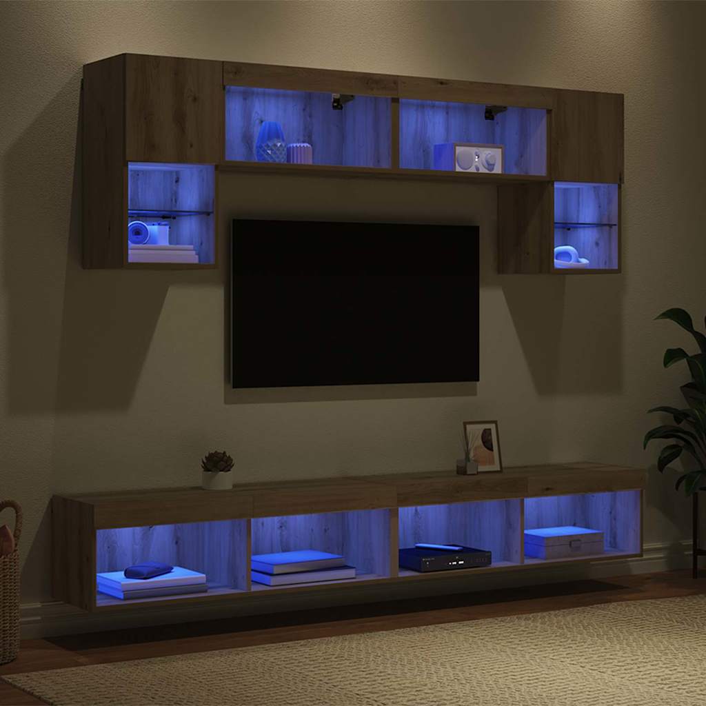 TV Wand Einheiten mit LED 6 stk. Artisan-Eiche Holzwerkstoff