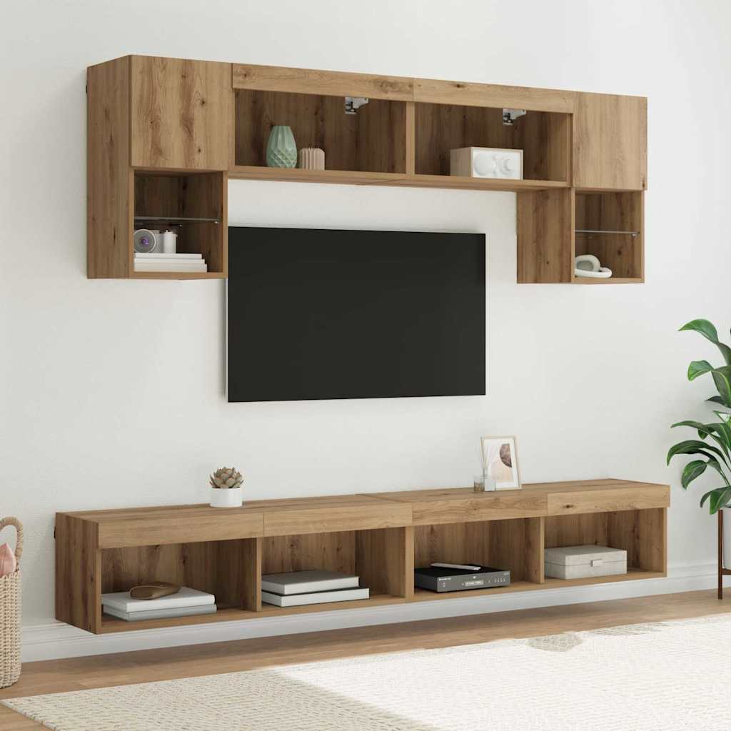TV Wand Einheiten mit LED 6 stk. Artisan-Eiche Holzwerkstoff