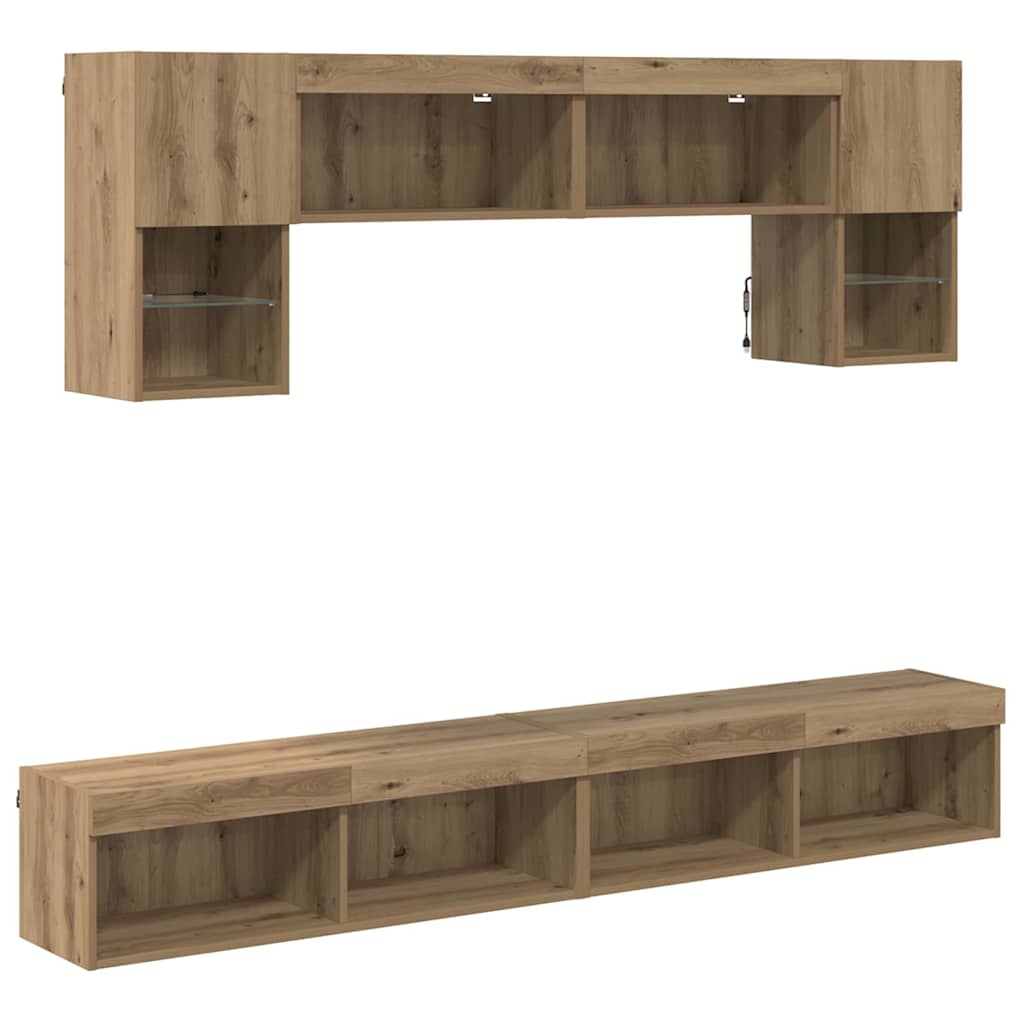 TV Wand Einheiten mit LED 6 stk. Artisan-Eiche Holzwerkstoff