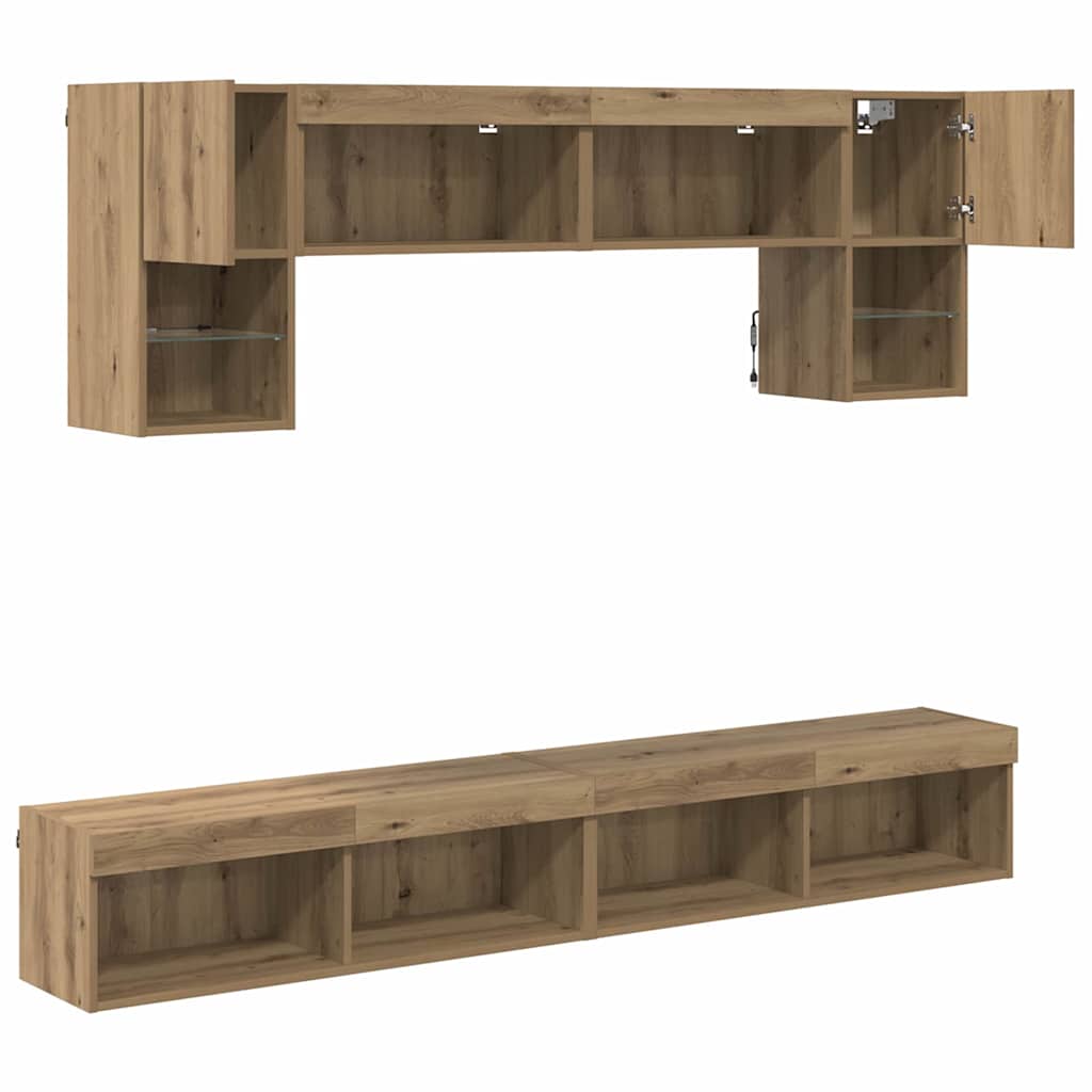 TV Wand Einheiten mit LED 6 stk. Artisan-Eiche Holzwerkstoff