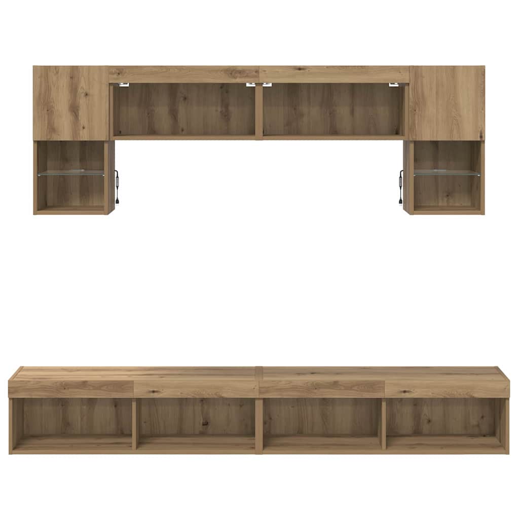 TV Wand Einheiten mit LED 6 stk. Artisan-Eiche Holzwerkstoff
