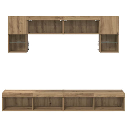 TV Wand Einheiten mit LED 6 stk. Artisan-Eiche Holzwerkstoff