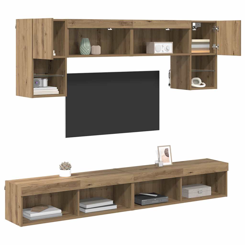 TV Wand Einheiten mit LED 6 stk. Artisan-Eiche Holzwerkstoff
