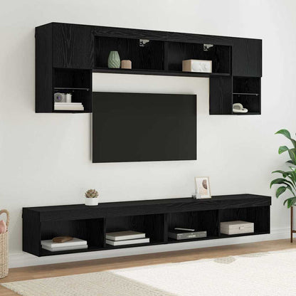 TV Wand Einheiten mit LED 6 stk. Schwarz Eichen-Optik