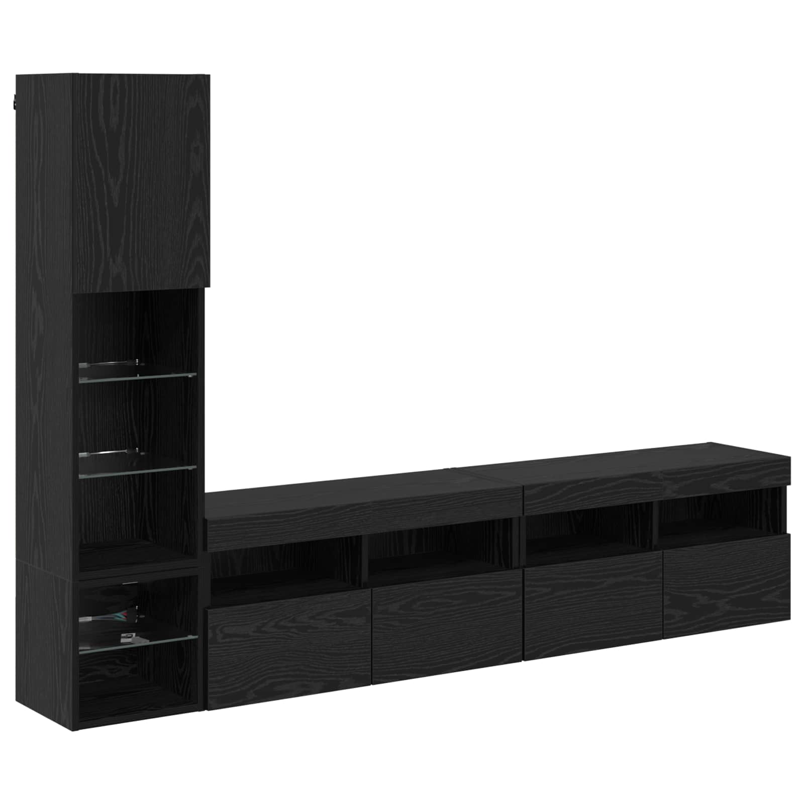 TV-Wandmöbel mit LED 4 pcs Schwarz Eichen-Optik Holzwerkstoff