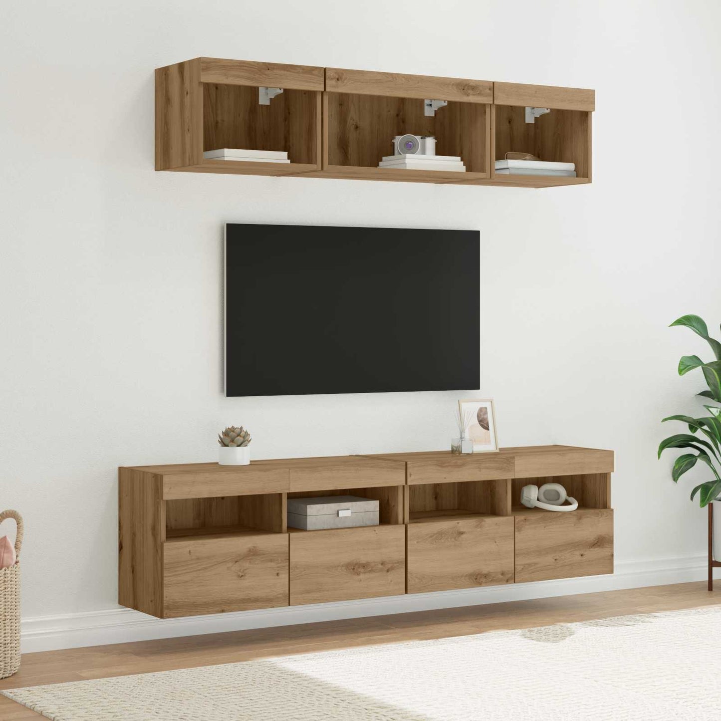 TV Wand Einheiten mit LED 5 pcs Artisan-Eiche Holzwerkstoff