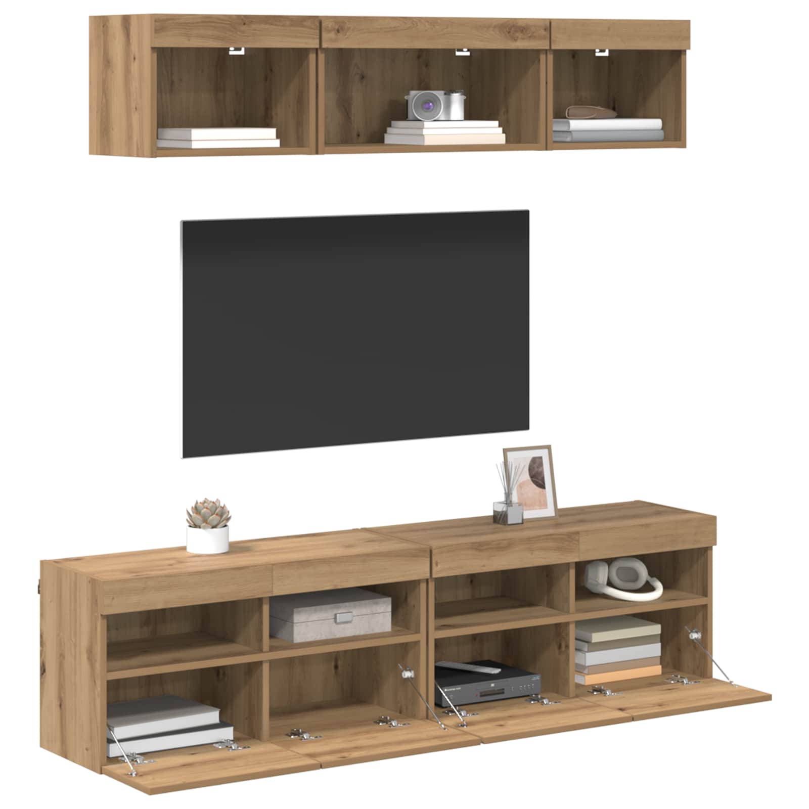 TV Wand Einheiten mit LED 5 pcs Artisan-Eiche Holzwerkstoff