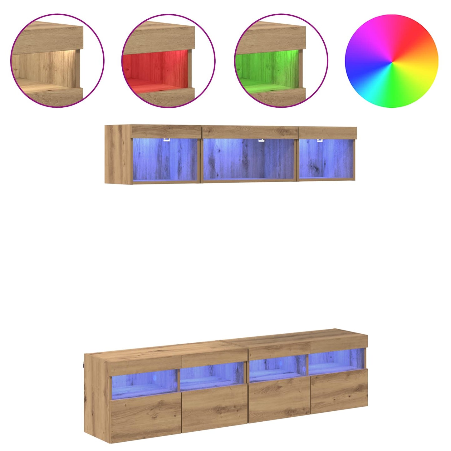 TV Wand Einheiten mit LED 5 pcs Artisan-Eiche Holzwerkstoff
