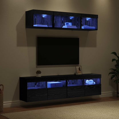 TV Wand Einheiten mit LED 5 stk. Schwarz Eichen-Optik