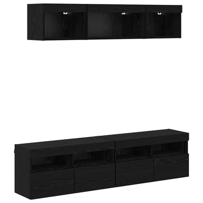 TV Wand Einheiten mit LED 5 stk. Schwarz Eichen-Optik