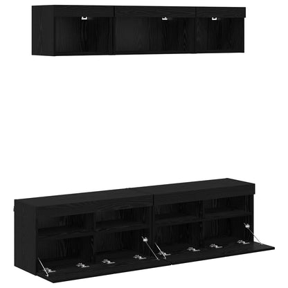 TV Wand Einheiten mit LED 5 stk. Schwarz Eichen-Optik