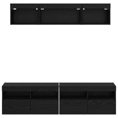 TV Wand Einheiten mit LED 5 stk. Schwarz Eichen-Optik