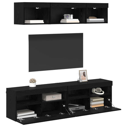 TV Wand Einheiten mit LED 5 stk. Schwarz Eichen-Optik