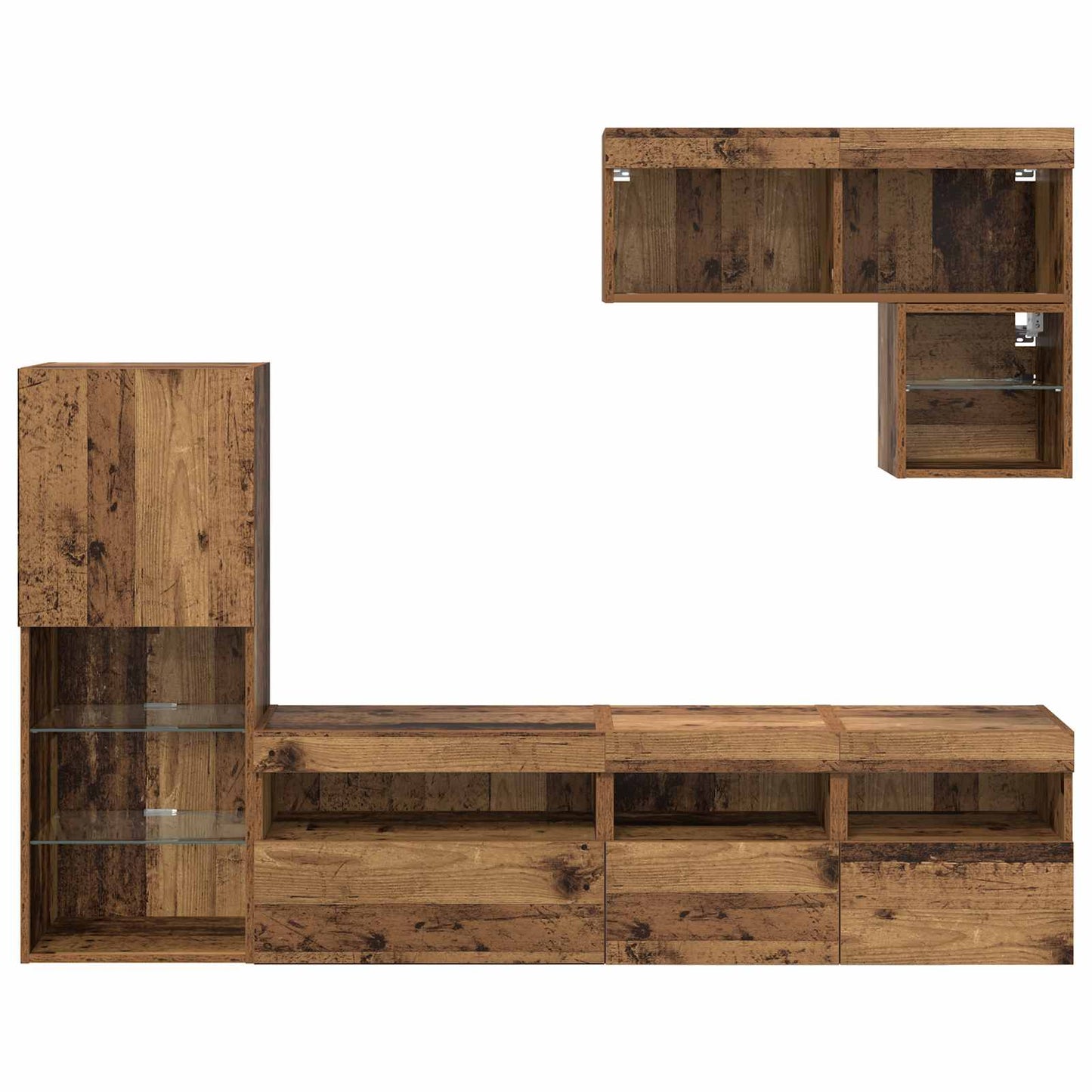 TV-Wandgeräte mit LED-Lichtleisten 6 pcs Altholz Holzwerkstoff
