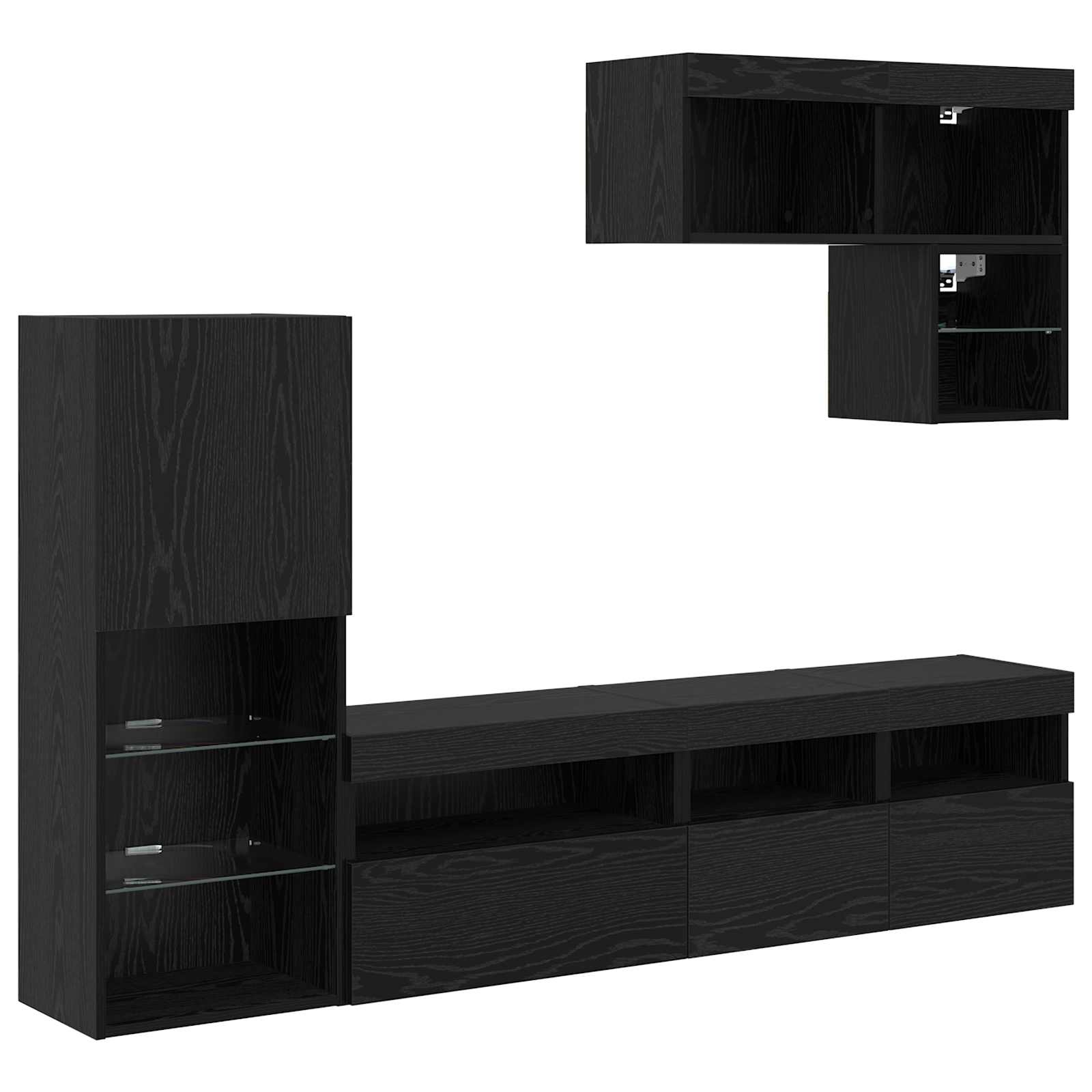 TV-Wandgeräte 6 pcs Schwarz Eichen-Optik Holzwerkstoff