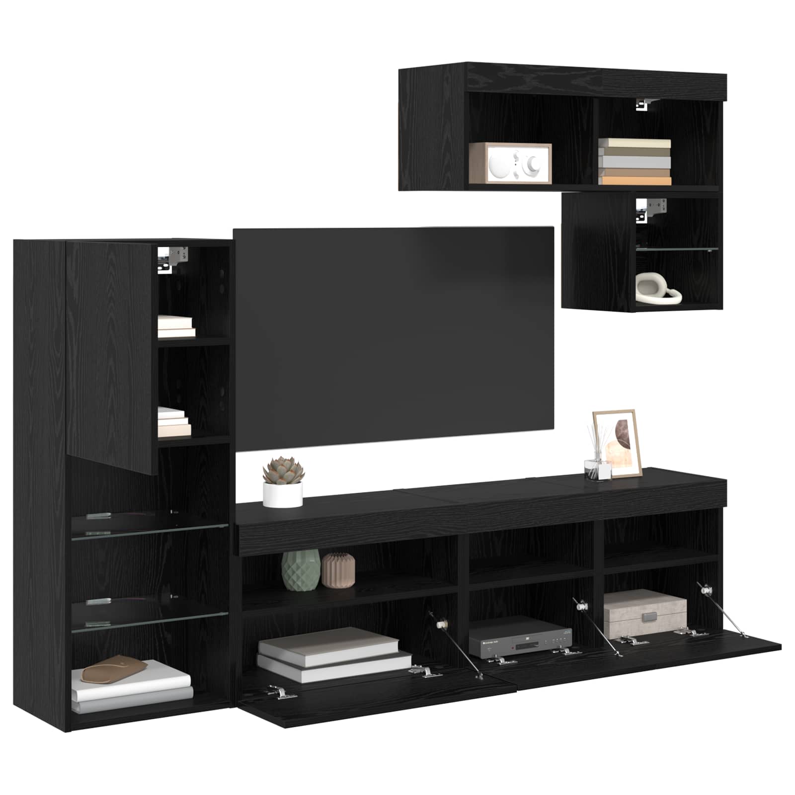 TV-Wandgeräte 6 pcs Schwarz Eichen-Optik Holzwerkstoff