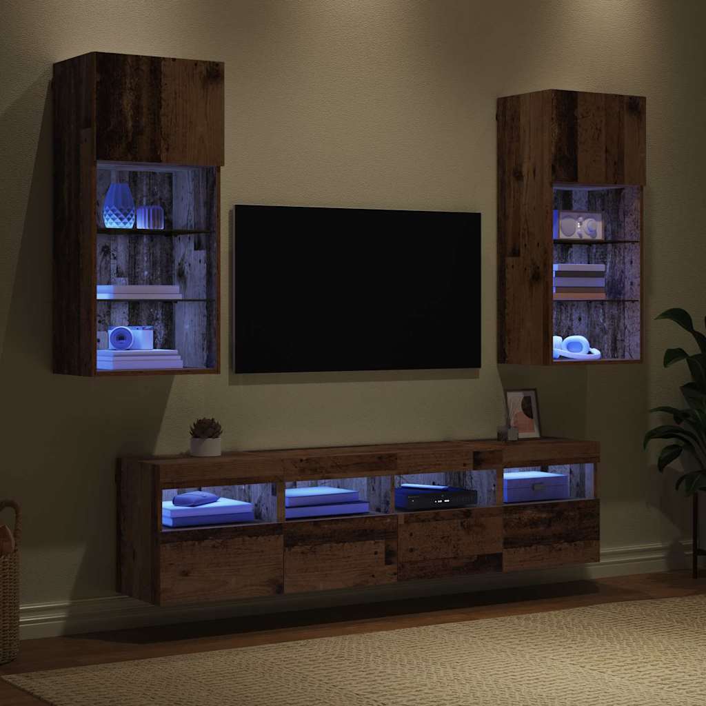 TV Wand Einheiten mit LED 5 pcs Altholz 40,5 x 30 x 90 cm