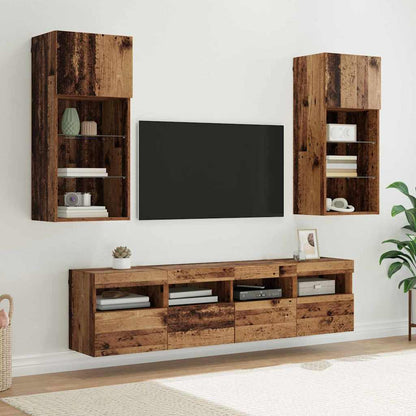 TV Wand Einheiten mit LED 5 stk. Altholz Holzwerkstoff