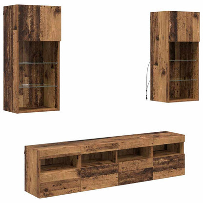 TV Wand Einheiten mit LED 5 stk. Altholz Holzwerkstoff