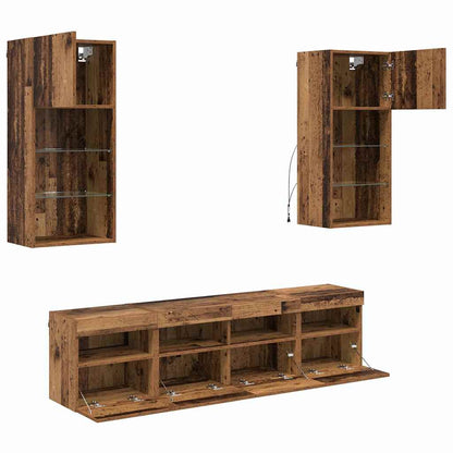 TV Wand Einheiten mit LED 5 stk. Altholz Holzwerkstoff