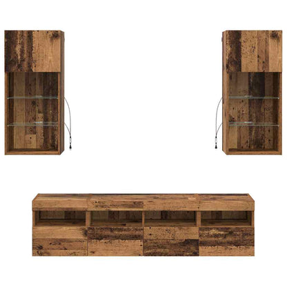 TV Wand Einheiten mit LED 5 stk. Altholz Holzwerkstoff