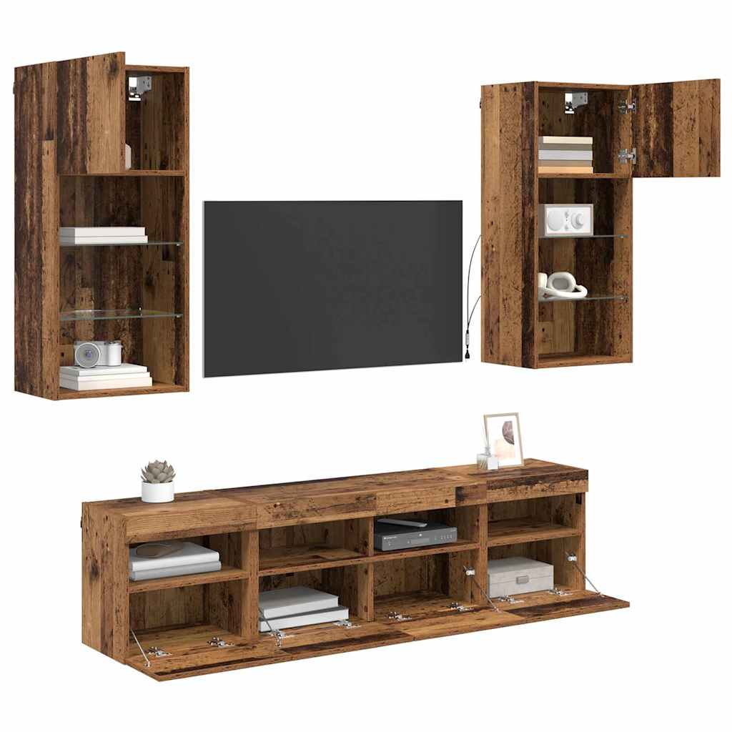 TV Wand Einheiten mit LED 5 pcs Altholz 40,5 x 30 x 90 cm