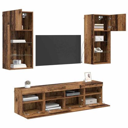TV Wand Einheiten mit LED 5 stk. Altholz Holzwerkstoff